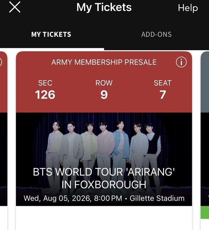 BTS Concert Ticket Foxborough, MA 8/5