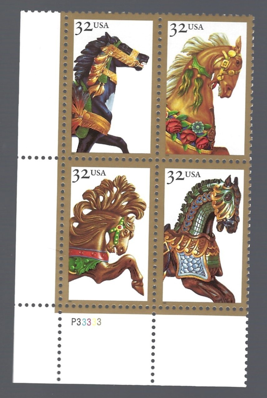 Stamp US 2979a, Carousal Horses, Plate Block, MNH