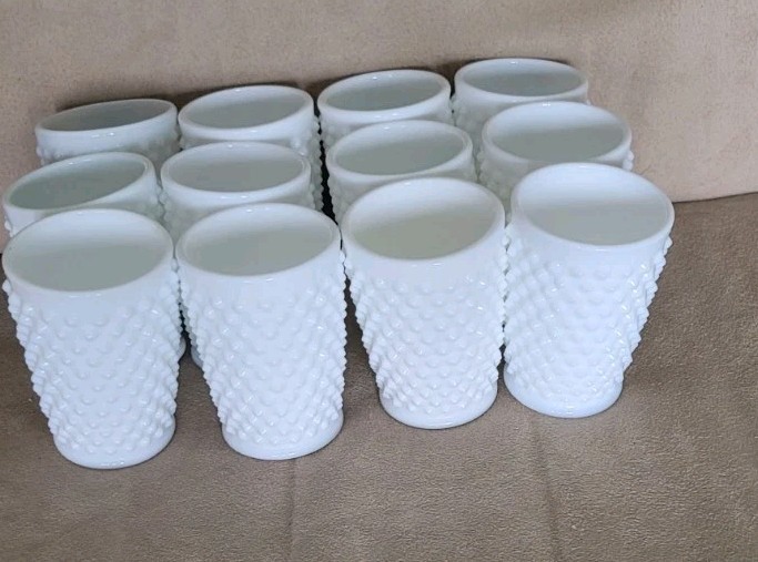 Fenton  - 12 Milk Glass hobnail  5 oz Tumblers 3.5" - Y.O. P. 1952 - 68 - # 3942
