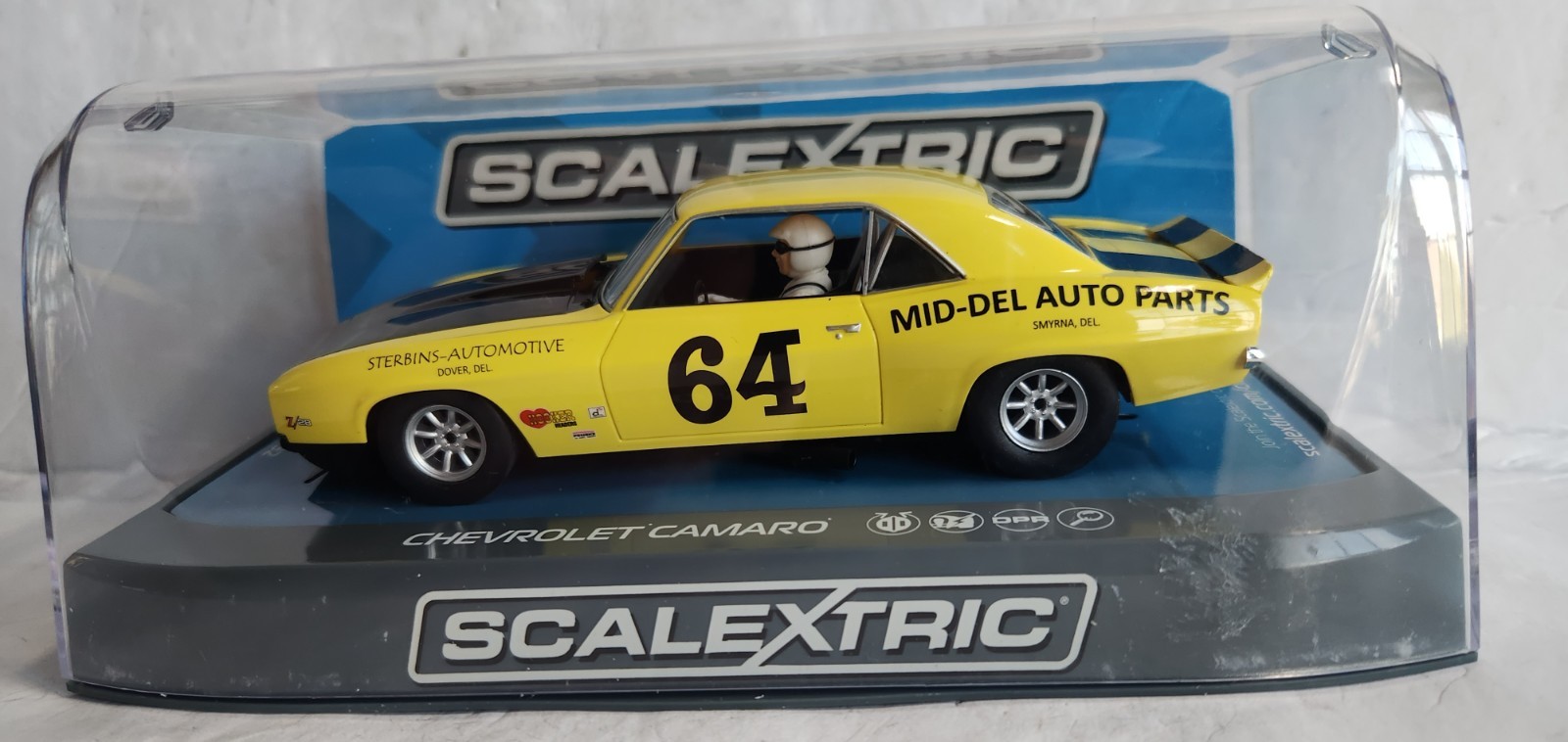 SCALEXTRIC CHEVROLET CAMARO TRANS AM 1969 ROLEX MONTEREY 64 SLOT CAR 1:32 NIB