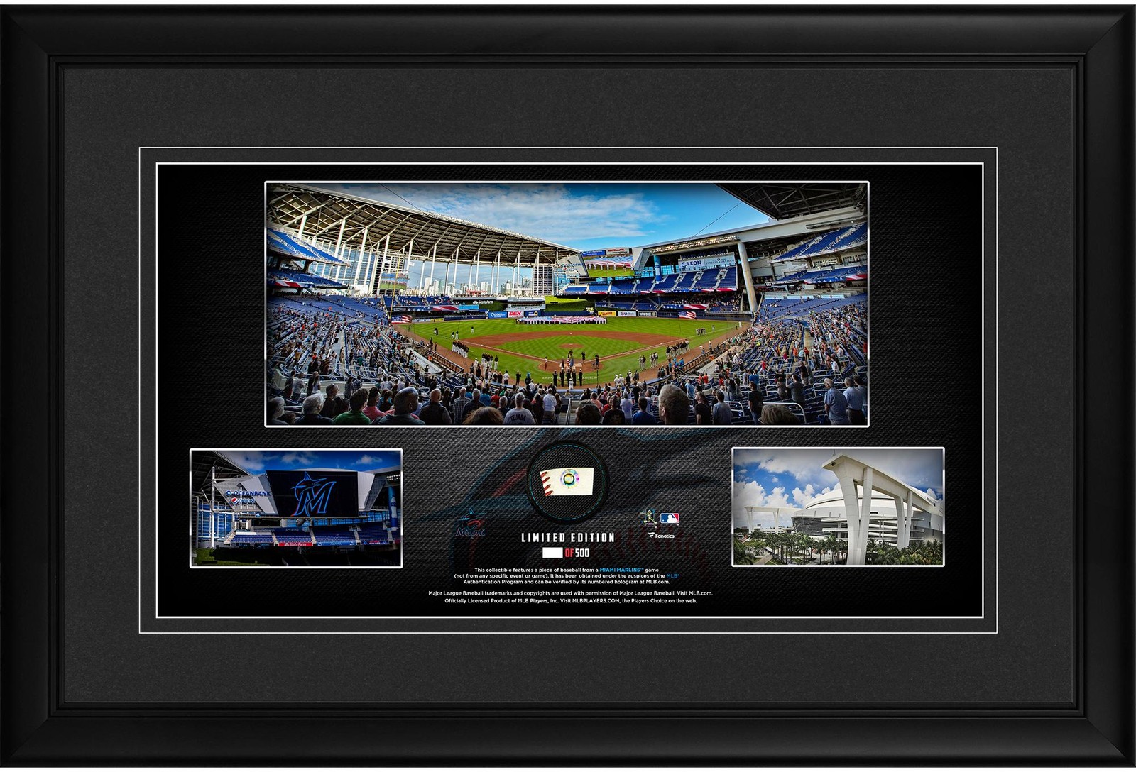 Miami Marlins Framed 10x18 Stadium Panoramic Collage & Piece of GU Baseball