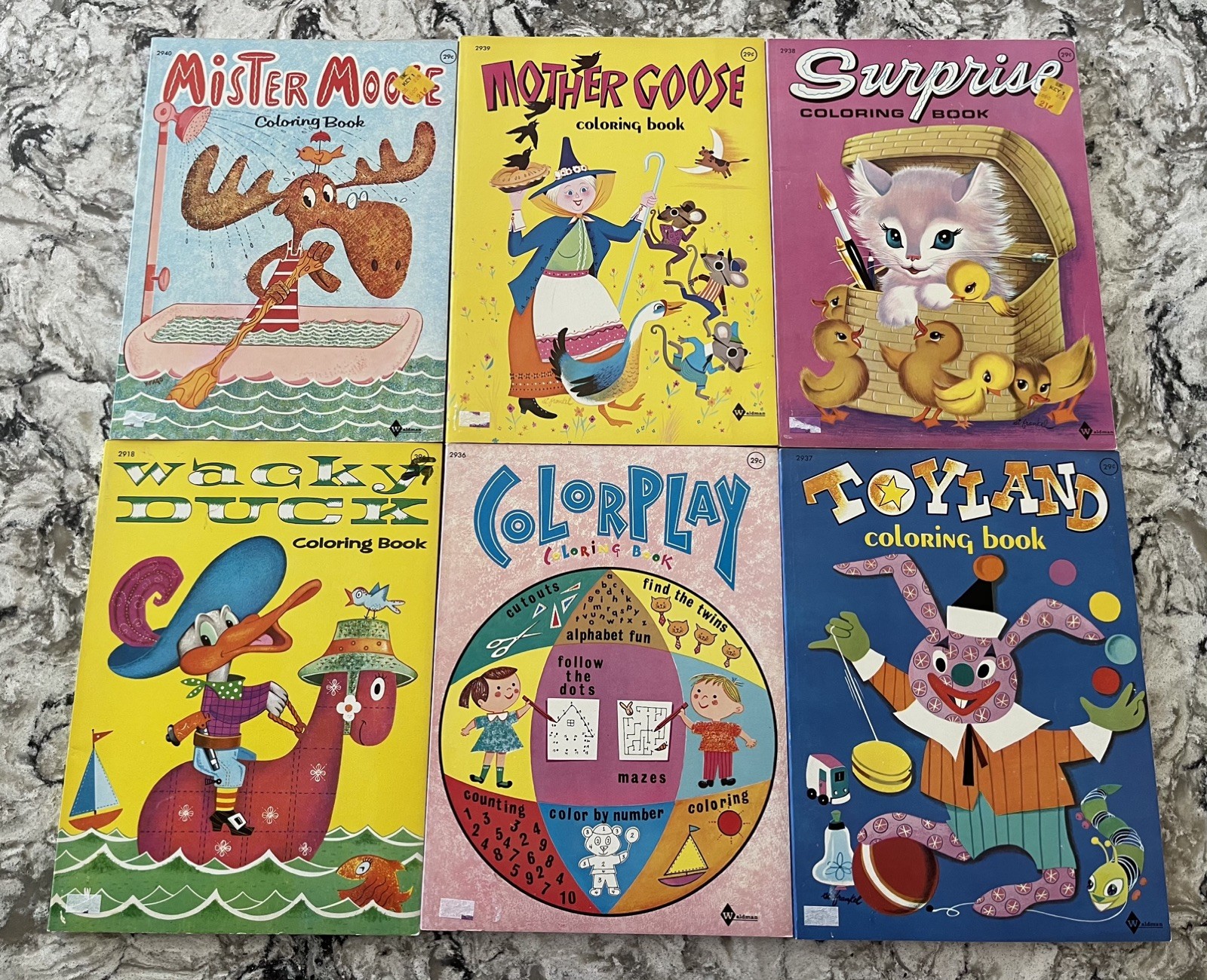 Vintage Toyland Coloring Books Unused 1966 Playmore Waldman Publishing lot 