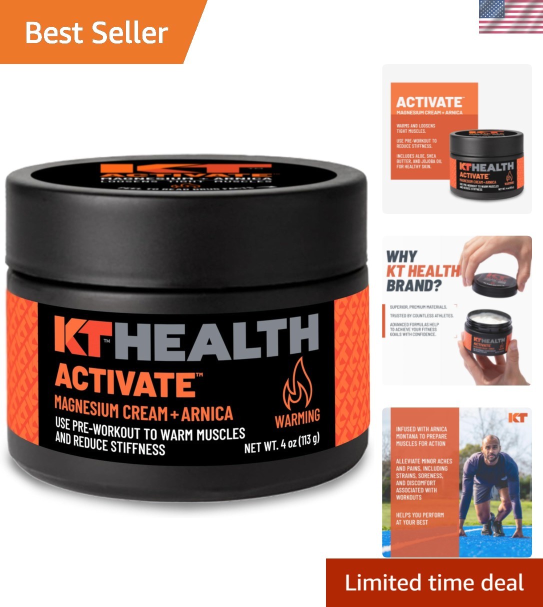 KT Health, Magnesium Cream, Activate - Warms & Loosens Tight Muscles - Use Pr...