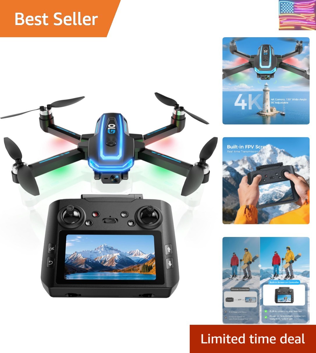 GPS Drone with 4K Camera for Adults,HD Screen Remote Control,2 Batteries Long...