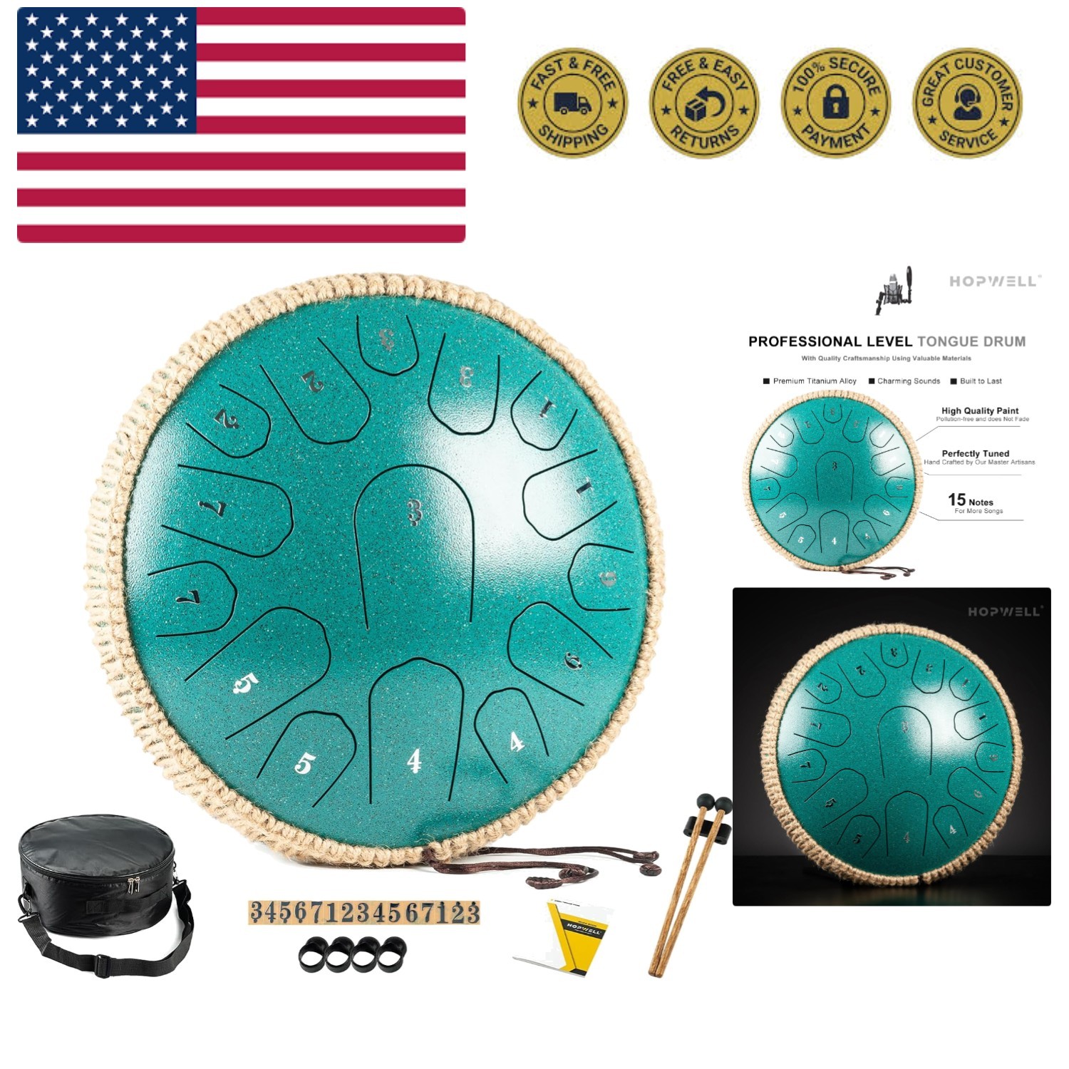 Steel Tongue Drum - 13 Inches 15 Notes Tongue Drum - Hand Pan Drum with Music...