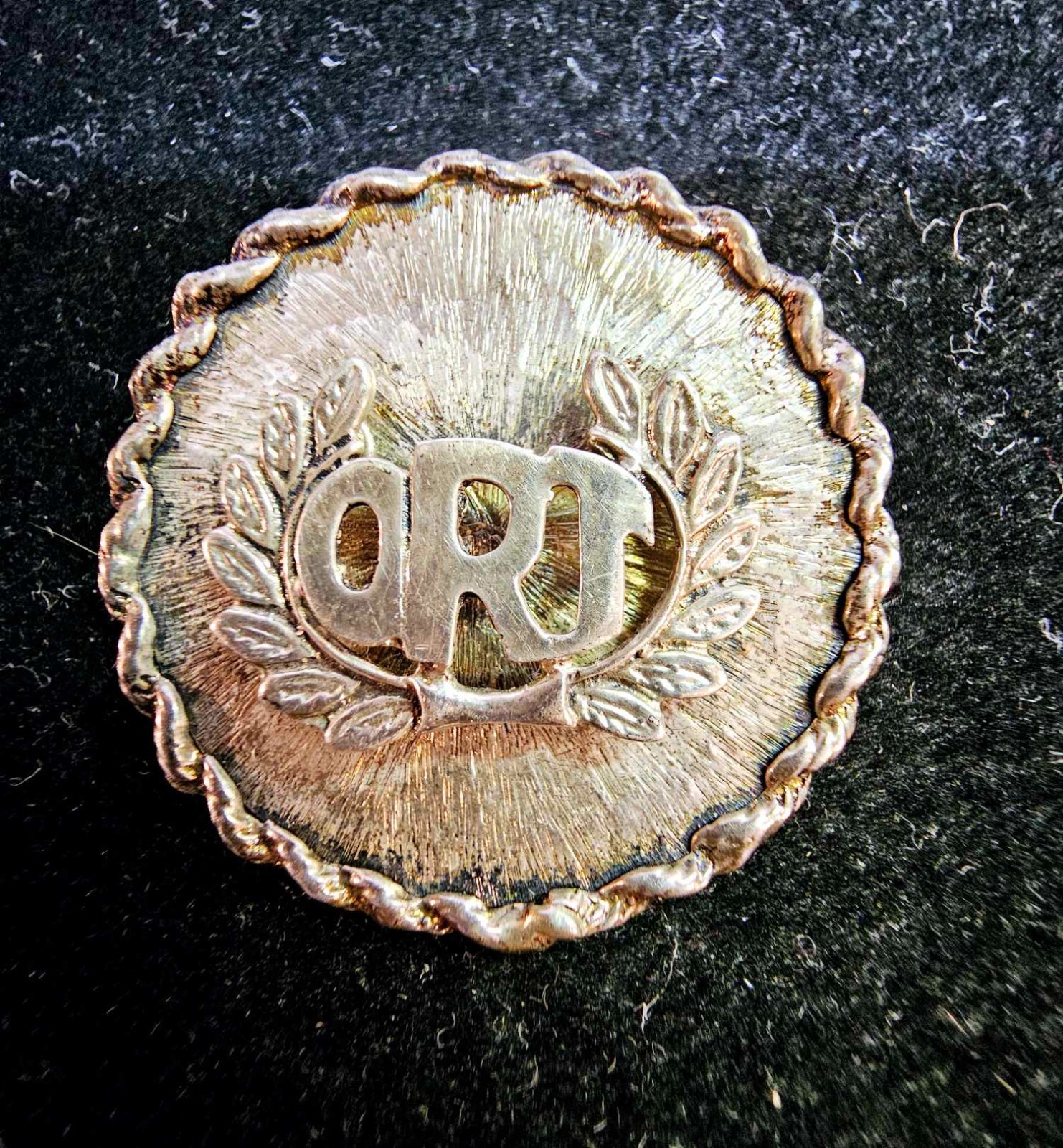 ORJ? Letters Initial Sterling Silver circle leaf wreath rope brooch pin/ Pendant