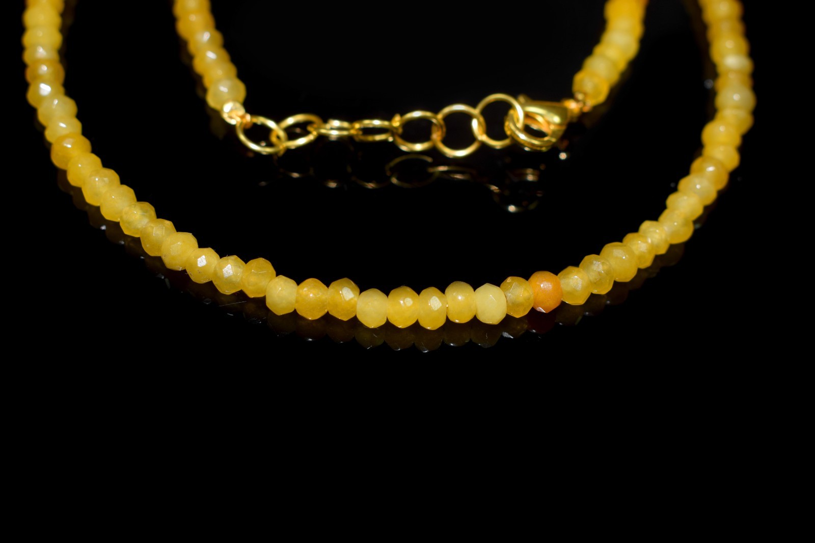 3-4MM Natural Yellow Jade Faceted Round Gemstone Beaded Necklace 18" Men & Women