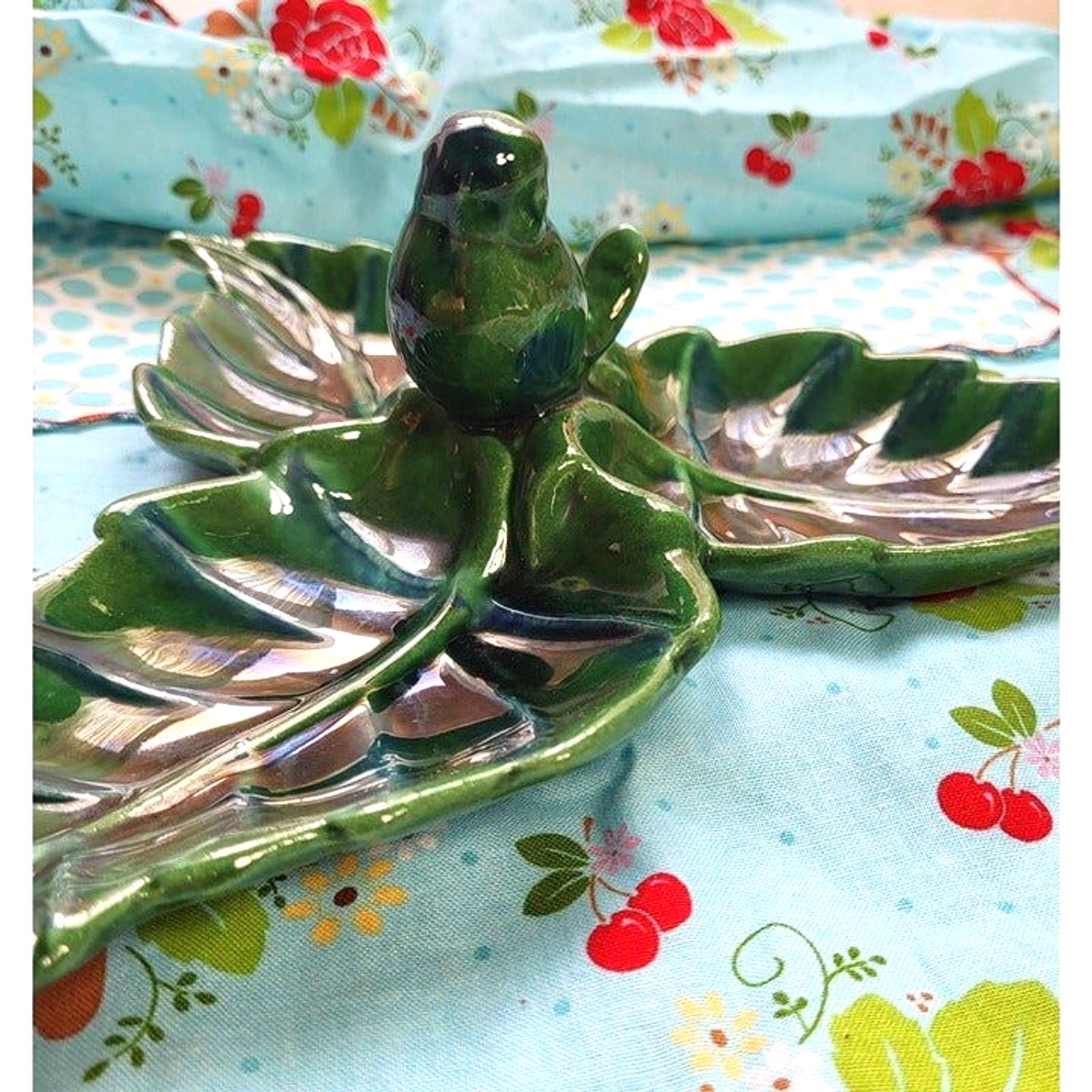 Vintage MCM US pottery one of a kind Bird iridescent Divided Dish