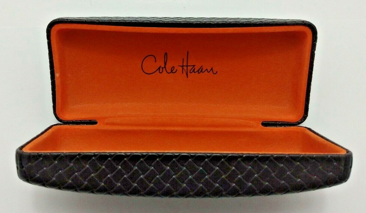 Cole Haan Eyeglass Case - Brown Herringbone Leatherette w/ Orange Felt Interior