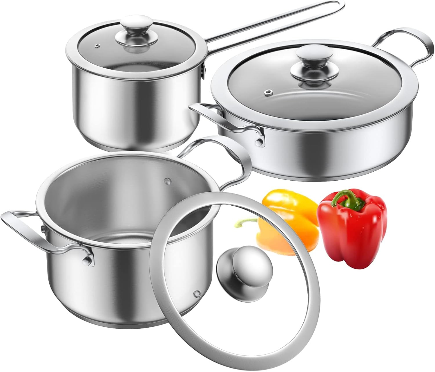 Stainless Steel Pots and Pans Set, 6 Piece Nonstick Kitchen Induction Cookware S