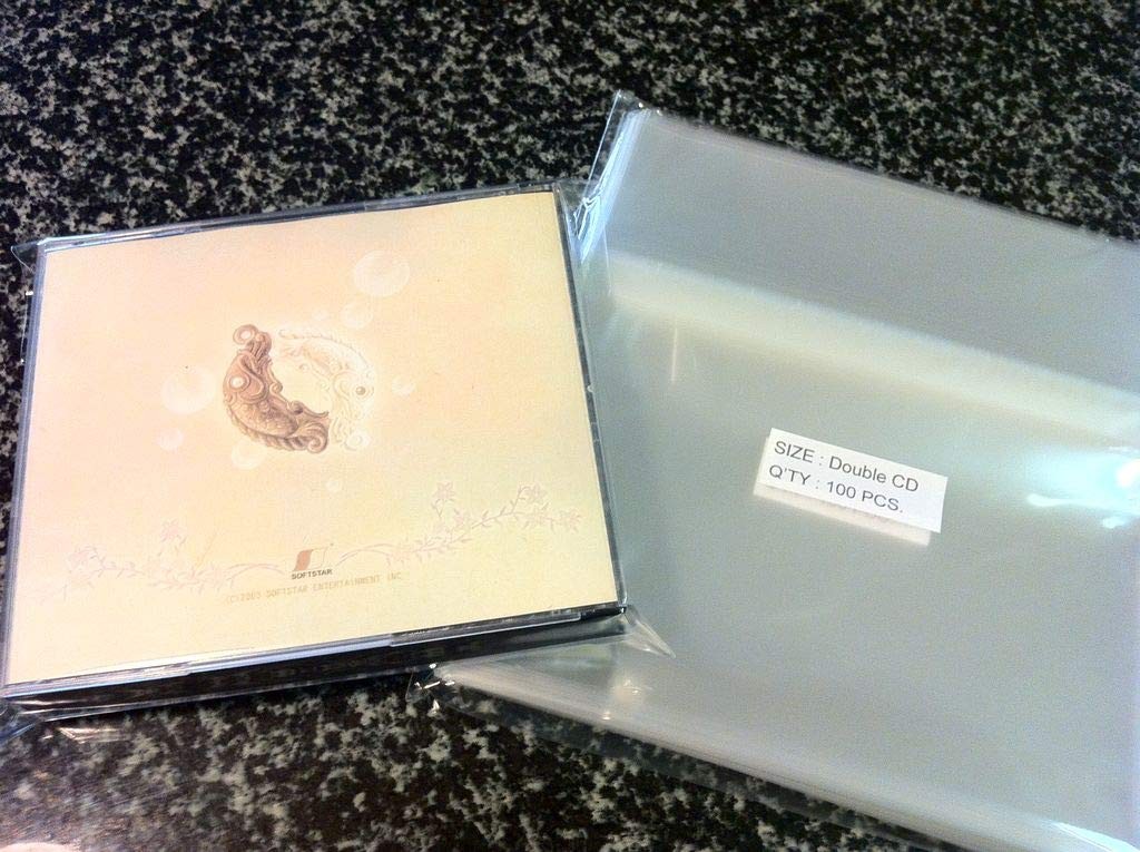 100 Pcs Double CD Jewel Case Resealable Cello/Cellophane Bags One Size, Clear 