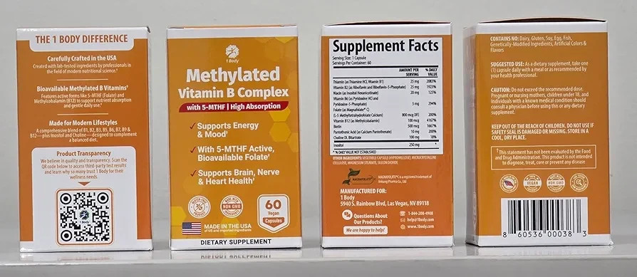 Vitamin B Complex – Methylated B Vitamins for Energy, BioActive B Complex  60ct