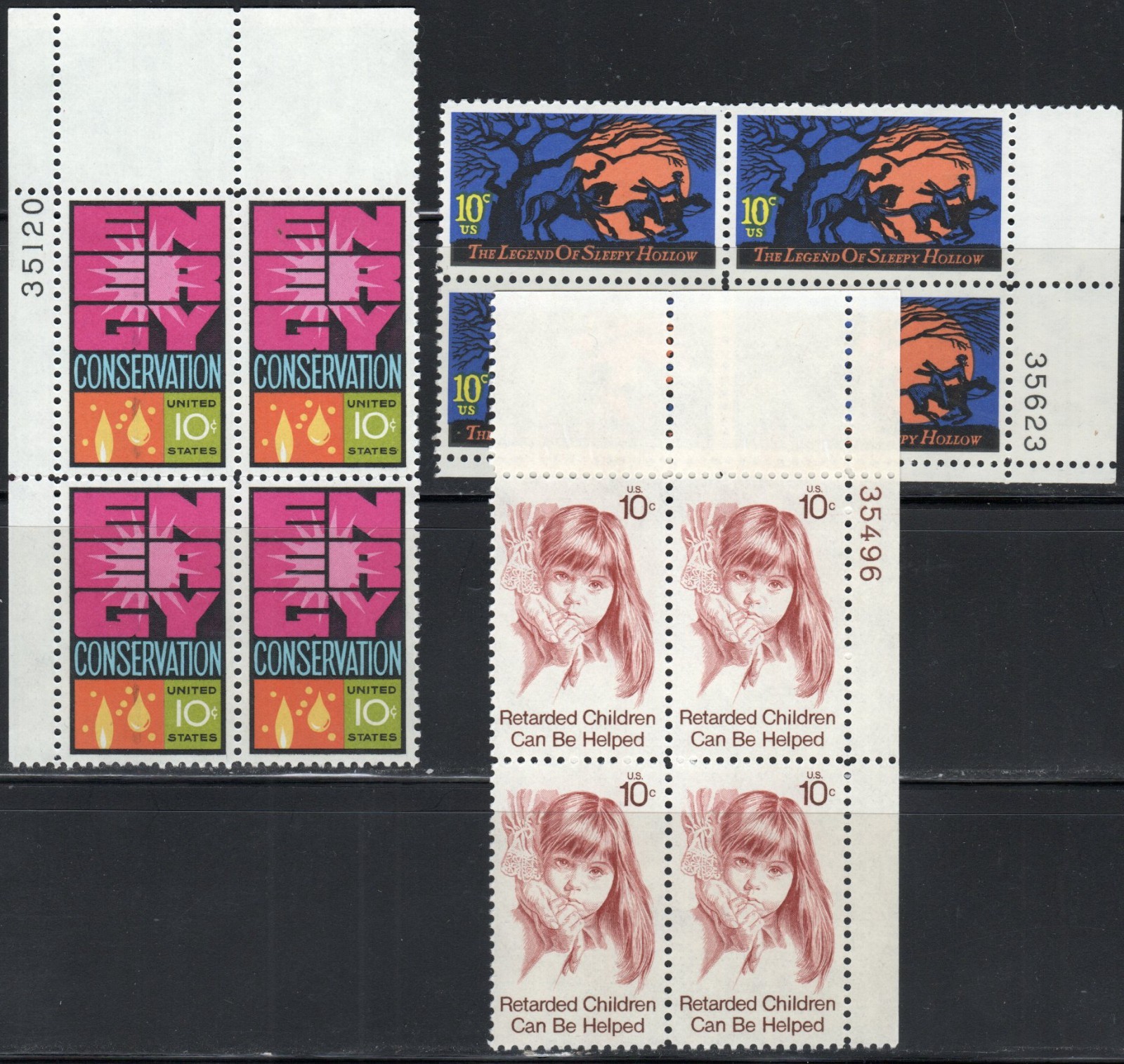 US Scott #1547, 1548 & 1549, Plate blocks of 4, MNH