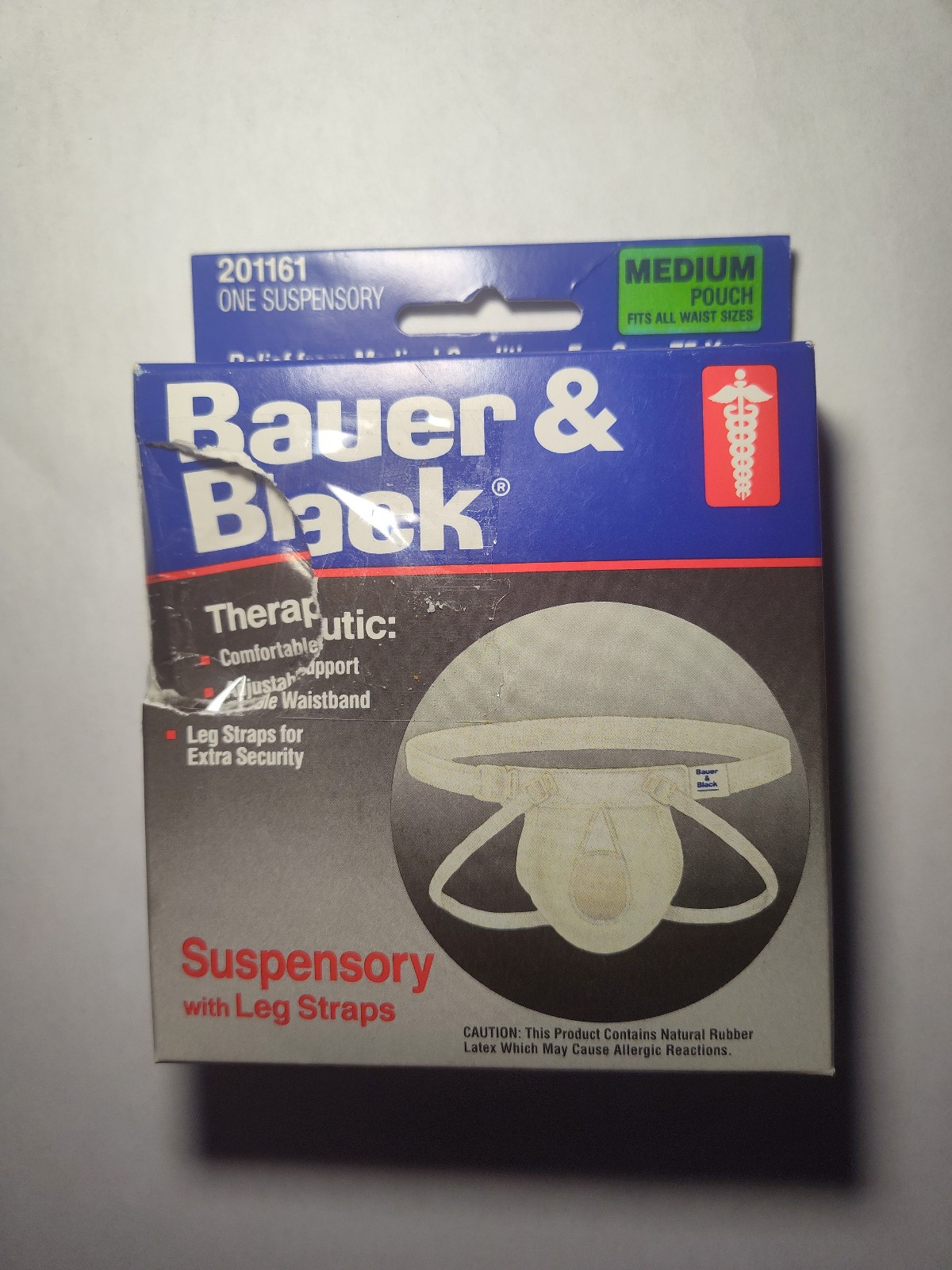 NEW/SEALED Bauer & Black Suspensory Leg Straps Cotton Adjustable Waistband M 0–2