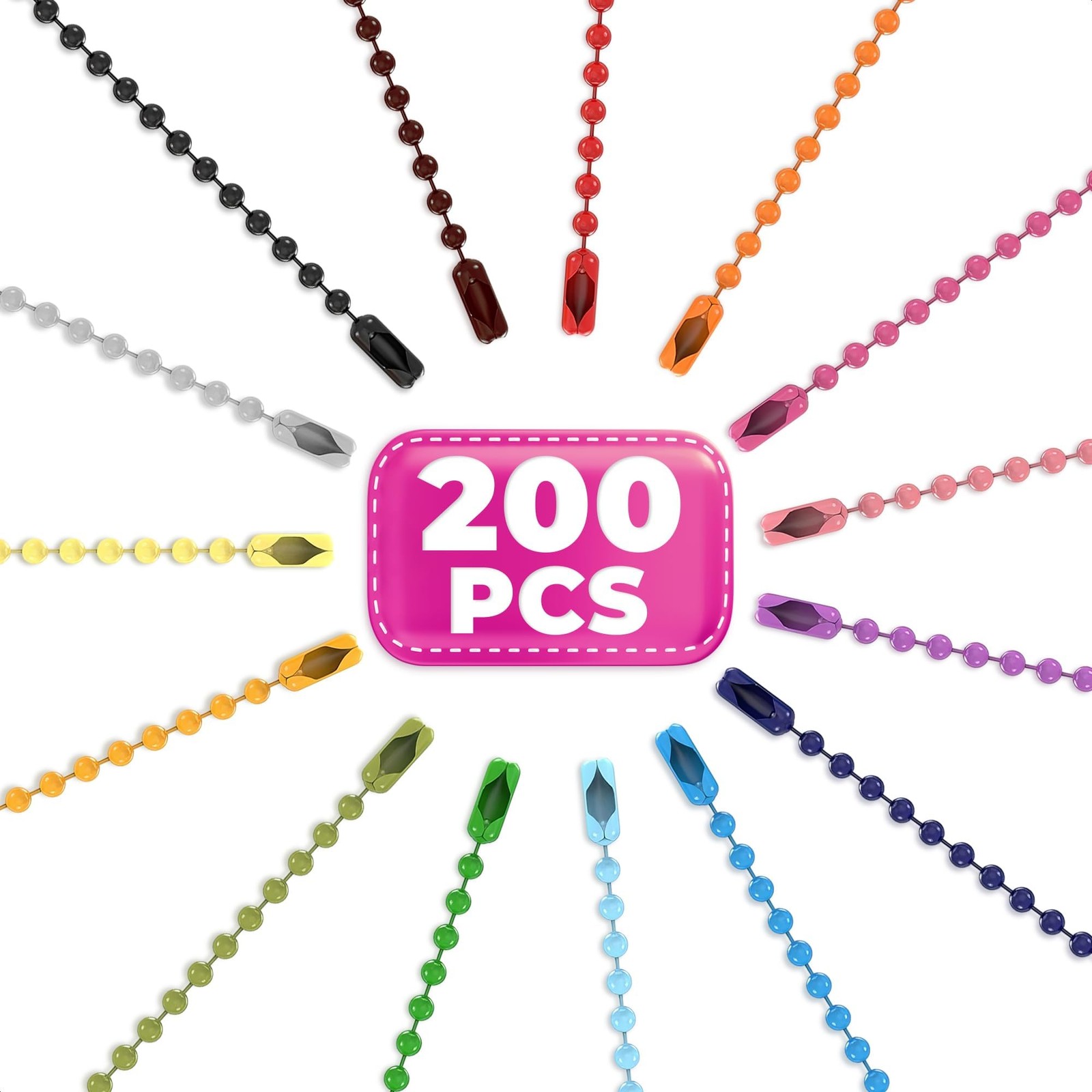 200Pcs Colored Ball Chain Keychain Bulk – Mixed 15 Colors Metal 