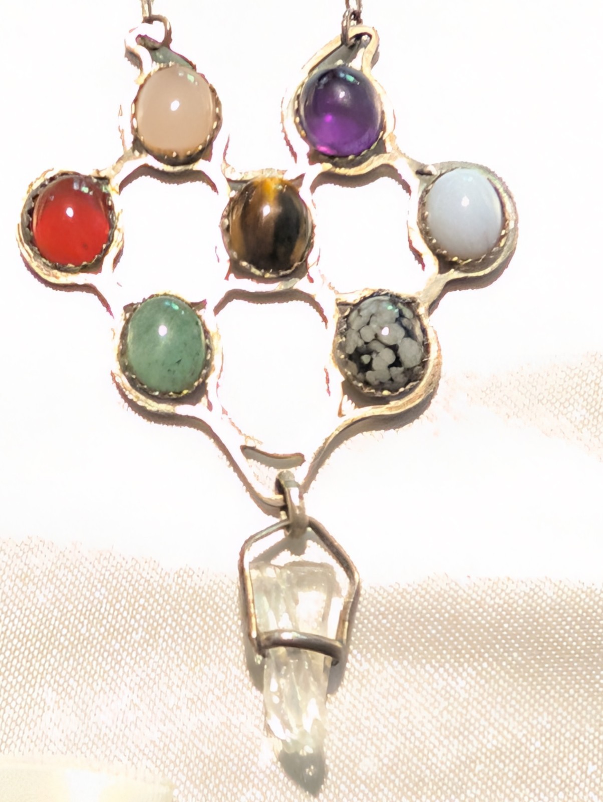 Artisan Tree of Life Chakra Real Gemstone Sterling Silver Pendant Necklace 20"