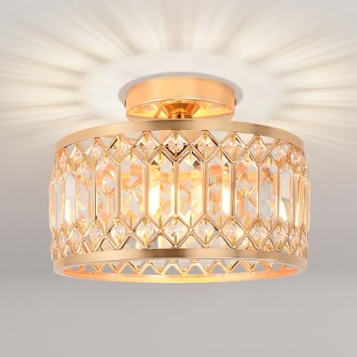  Crystal Gold Ceiling Light Fixture, Modern Semi Flush Mount Ceiling Gold m
