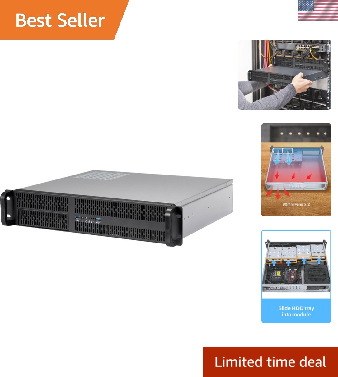 2U Rackmount Server Chassis - Quiet Cooling, 4 HDD, Micro-ATX Compatible