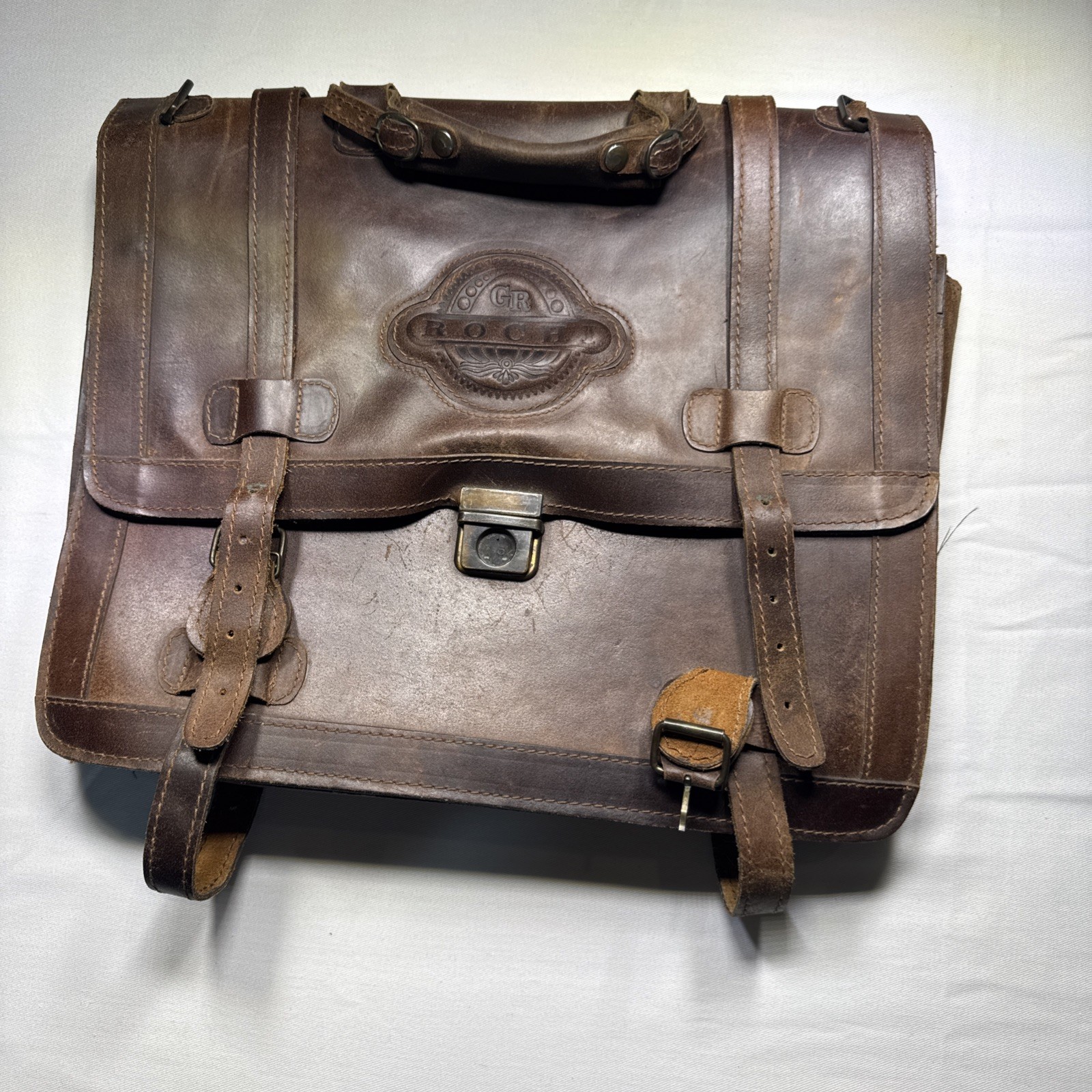 Vintage Brown Leather Briefcase Document Bag Teachers Book Crossbody Bag