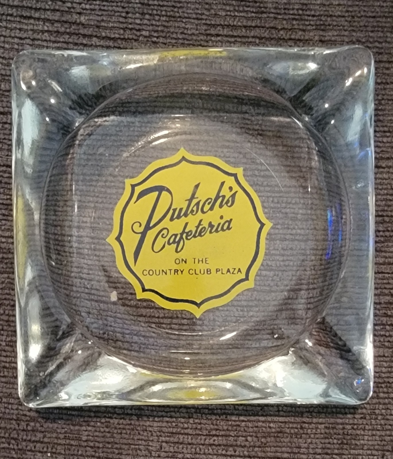 Vintage ASHTRAY 1960s Clear Glass Putsch's Cafeteria on Country Club Plaza 3.5"