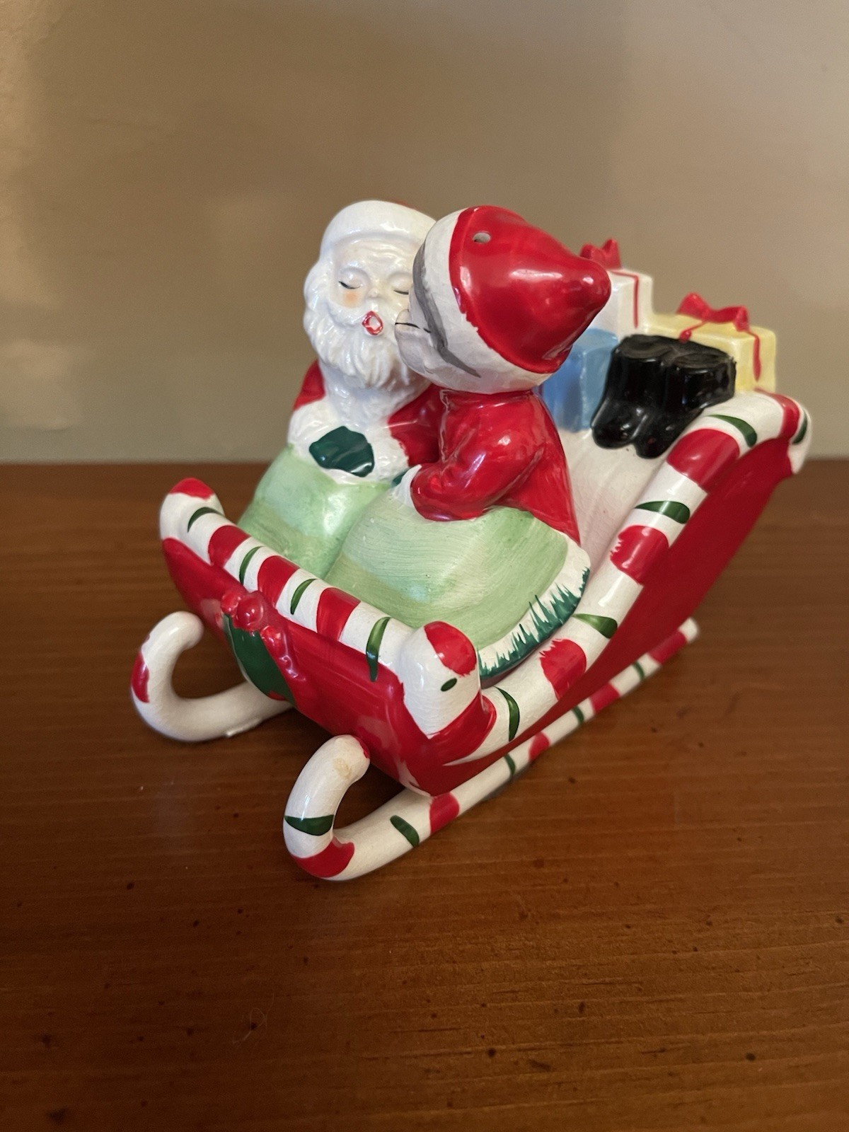 Lefton Santa and Mrs Clause In Sleigh Salt and Pepper Shakers - Christmas - L&M