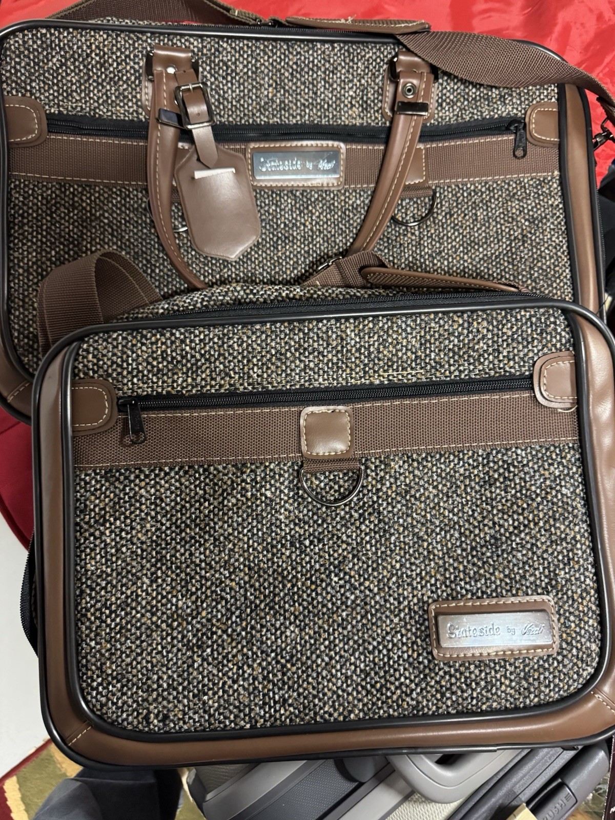 Vintage Tweed Travel Bag Brown Leather Trim Weekender Carry-On Classic Style