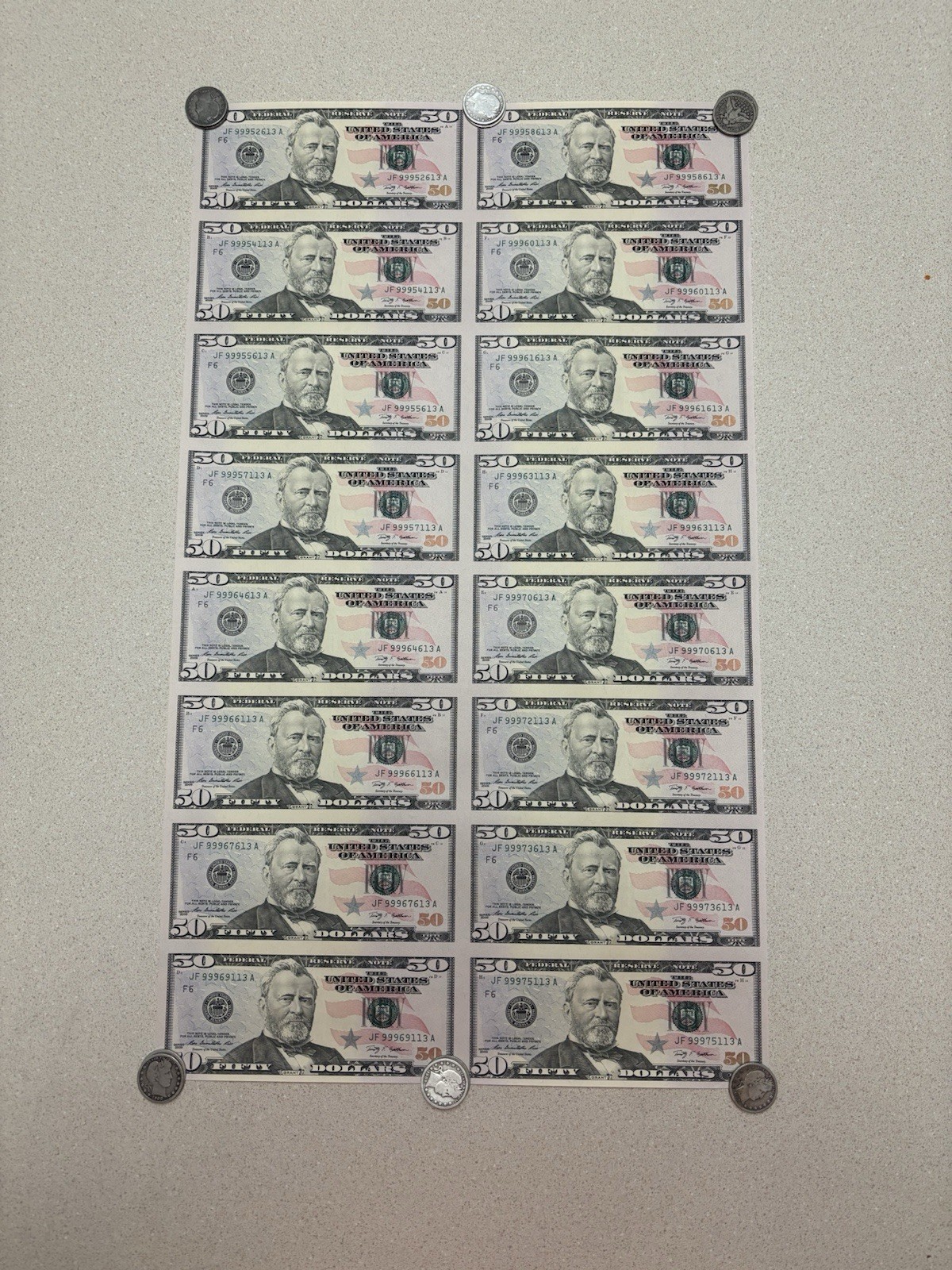 2009 USA $50 FEDERAL REVERSE NOTES FRN UNCUT CU SHEET OF 16 NOTES