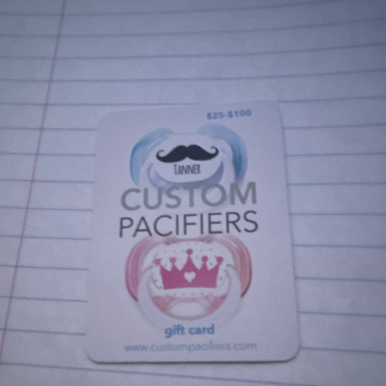 Custom Pacifiers Baby Gift Card $25-$100 No Expiration US-Nationwide