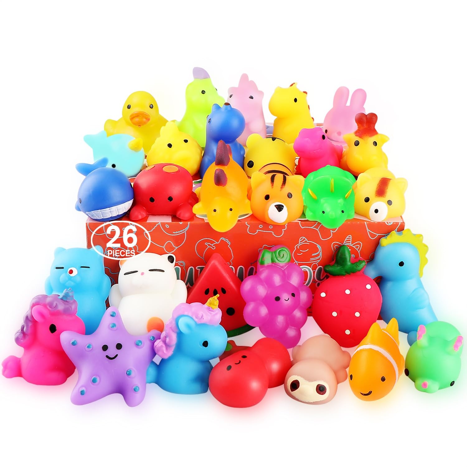 nobasco Squishies, 26 Pack Mochi Squishy Toys - Kawaii Cat Small, Multi Color 
