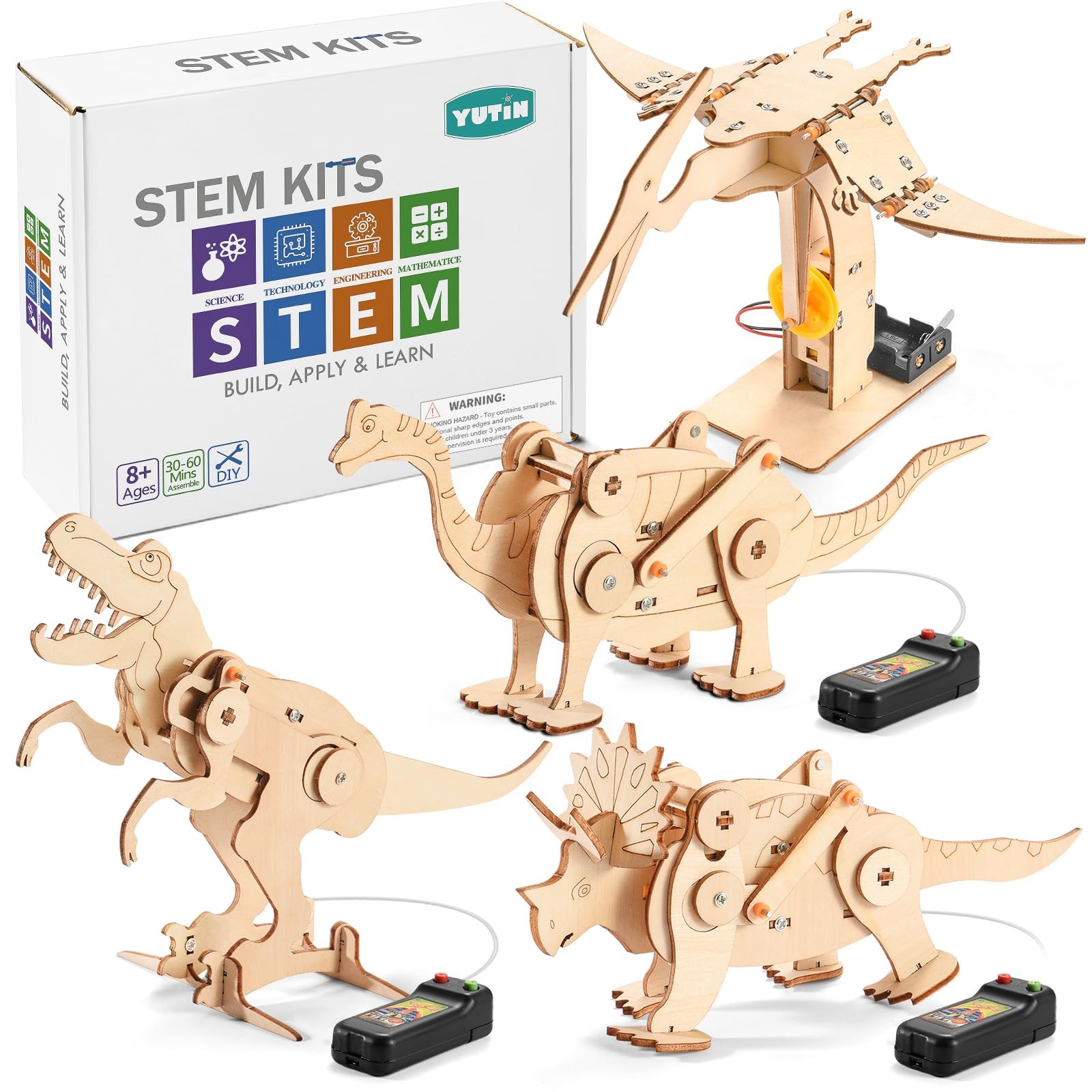 Dinosaur STEM Kits for Kids Ages 81012, 4 in 1 Wood Building Toys for Boys Ag...