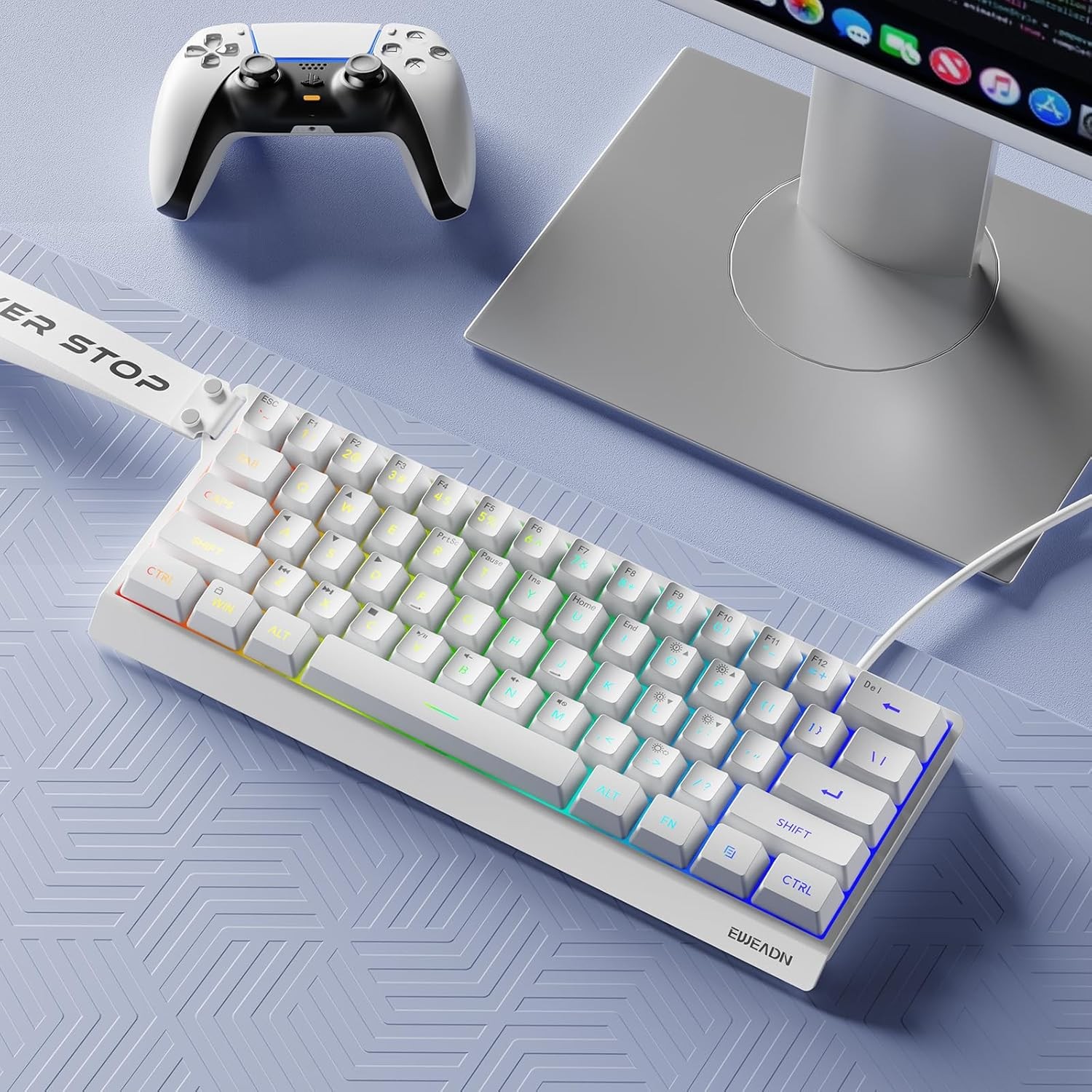 EWEADN F61 60% RGB Wired Gaming Keyboard PBT Keycaps Compact White