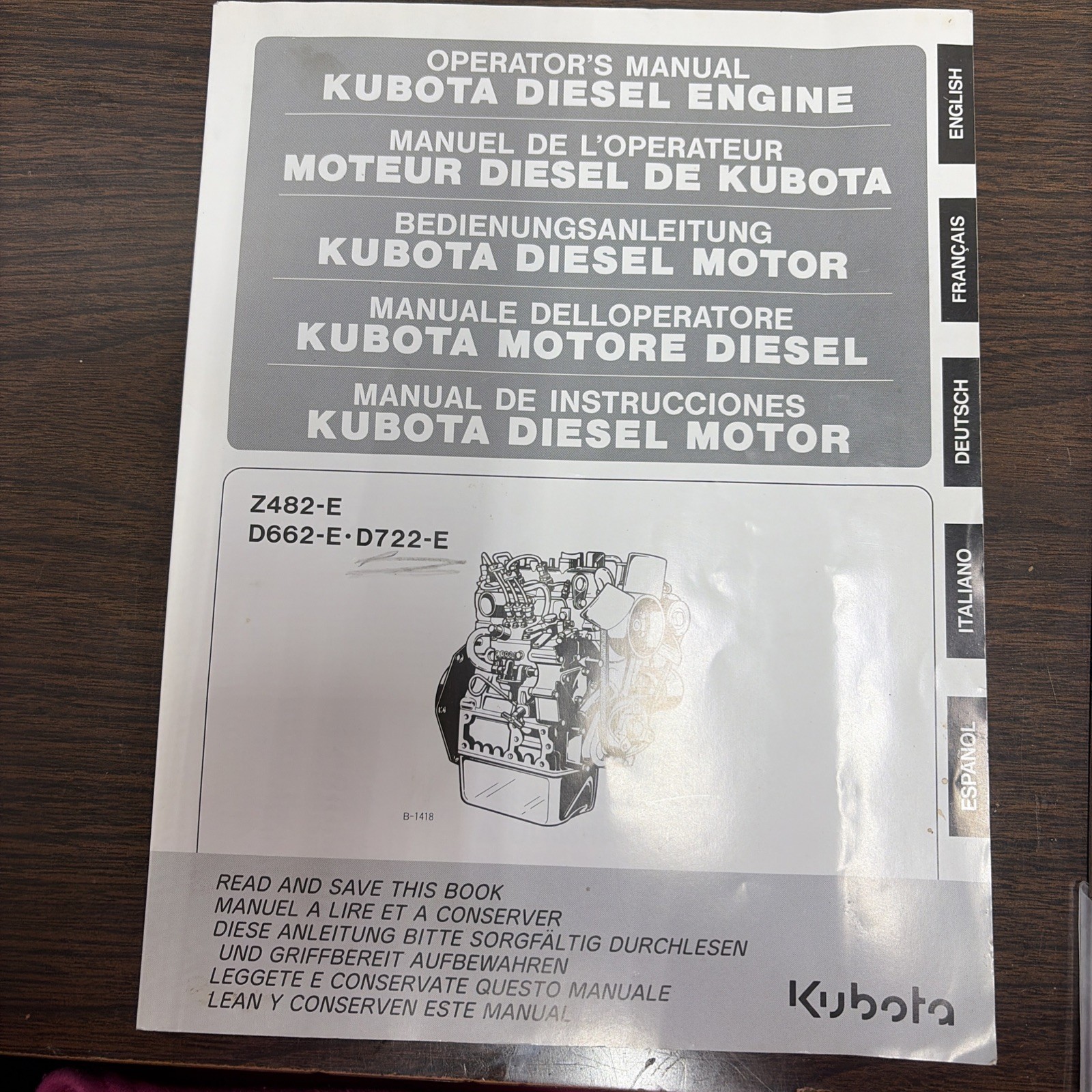 Kubota Z482-E Engine Operator’s Manual