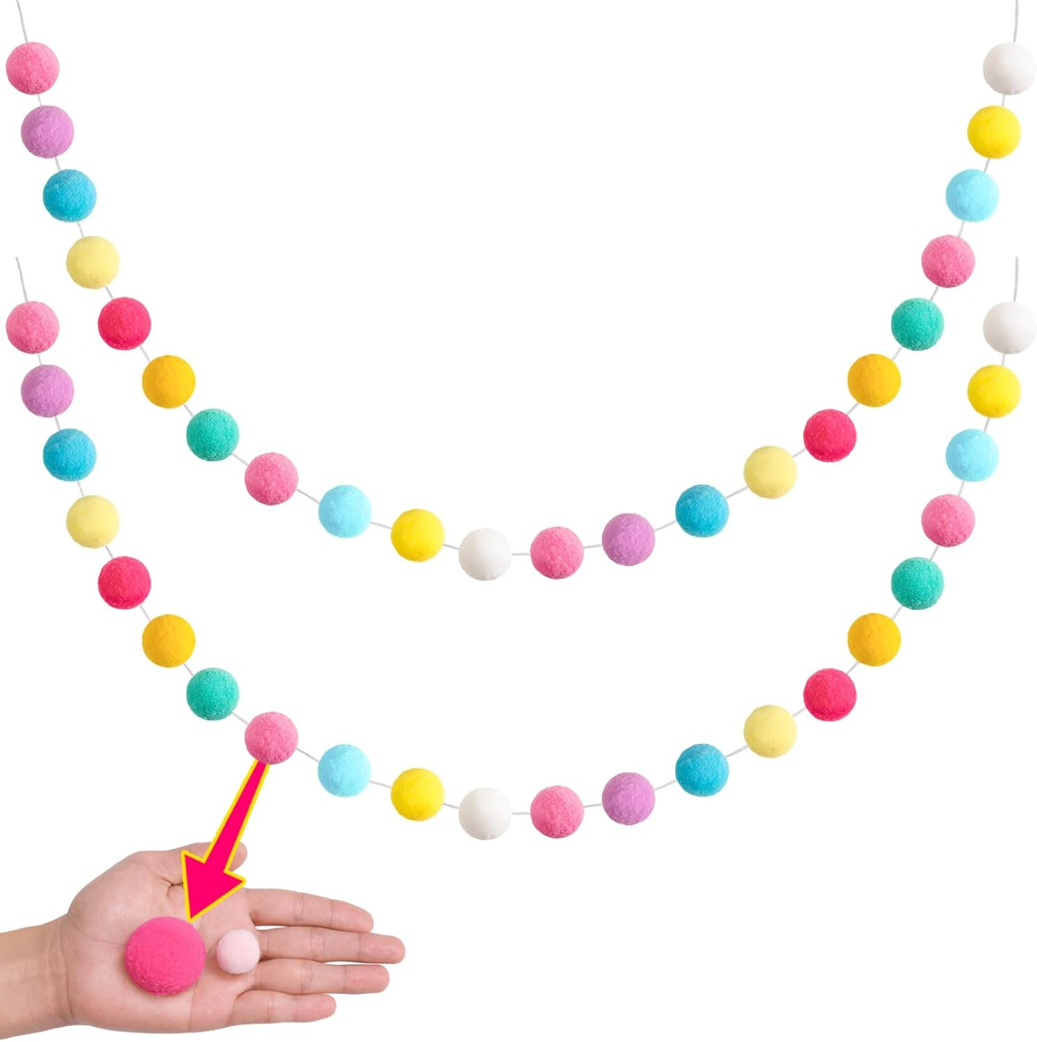 Easter Pom Pom Garland Decorations - Large Spring Felt Ball Garland for Classroo