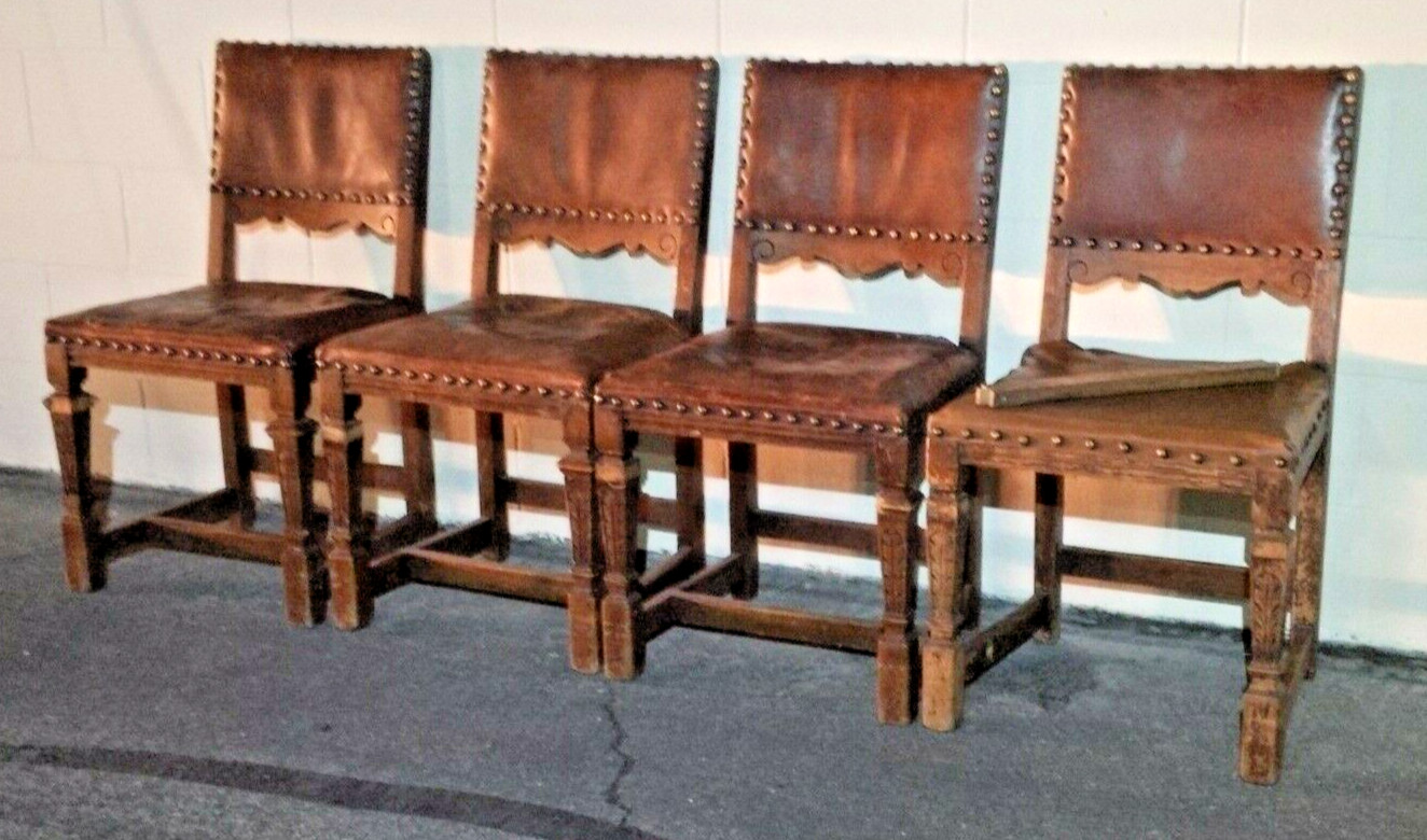 Vintage Spanish Revival Style Leather Side Chair Set SHIPPING AVAILABLE 