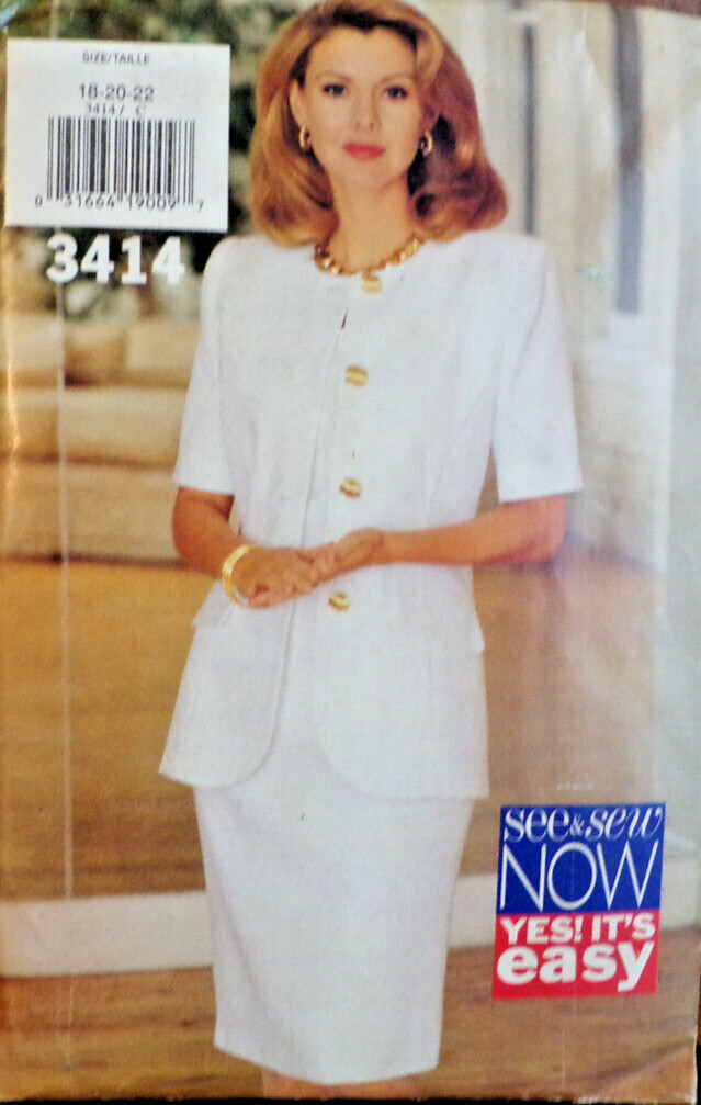 See & Sew Sewing Pattern 3414 Misses Unlined Jacket Fitted Dress Sizes 18-22 UC
