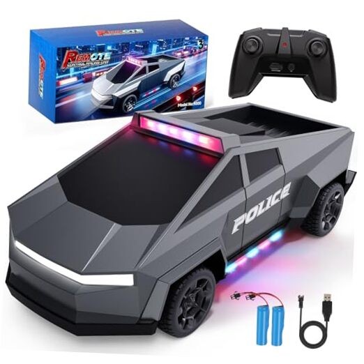  RC Truck for Kids, 1:18 Scale Police Remote Control Truck with LED Gray