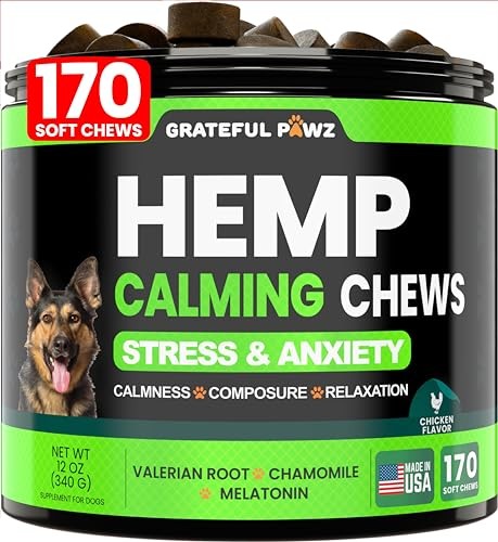Grateful Pawz Hemp Calming Chews for Dogs - Anxiety Relief Treats with Hemp Oil