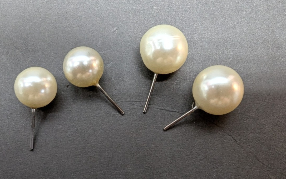 LOT OF 4 Faux Pearl Stud Earrings Silver Tone Pin Vintage