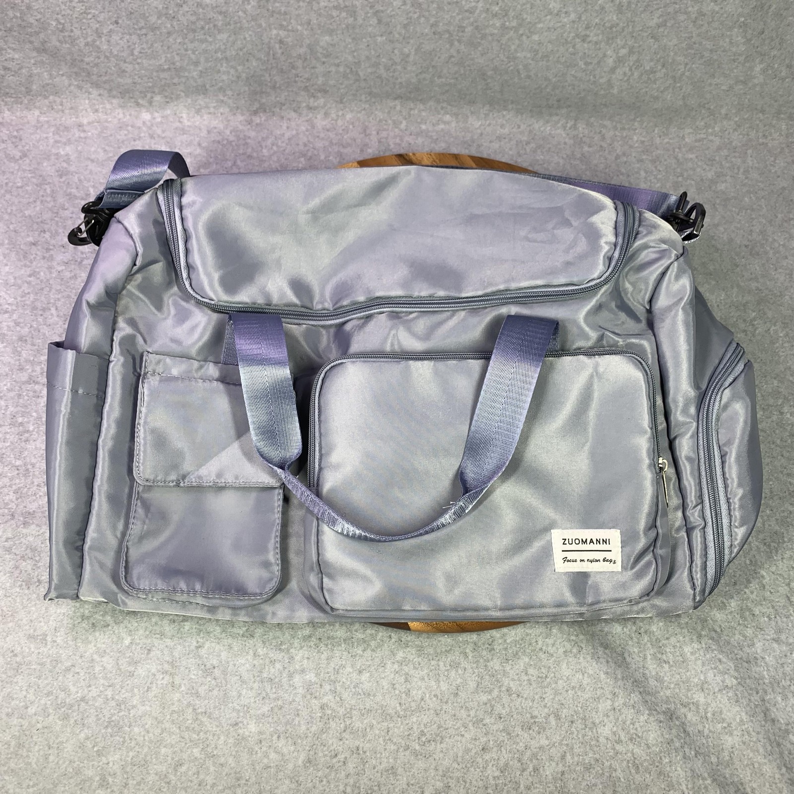 ZUOMANNI Nylon Duffel Bag Gray Gym Travel Weekender Shoulder Strap Shoe Pocket