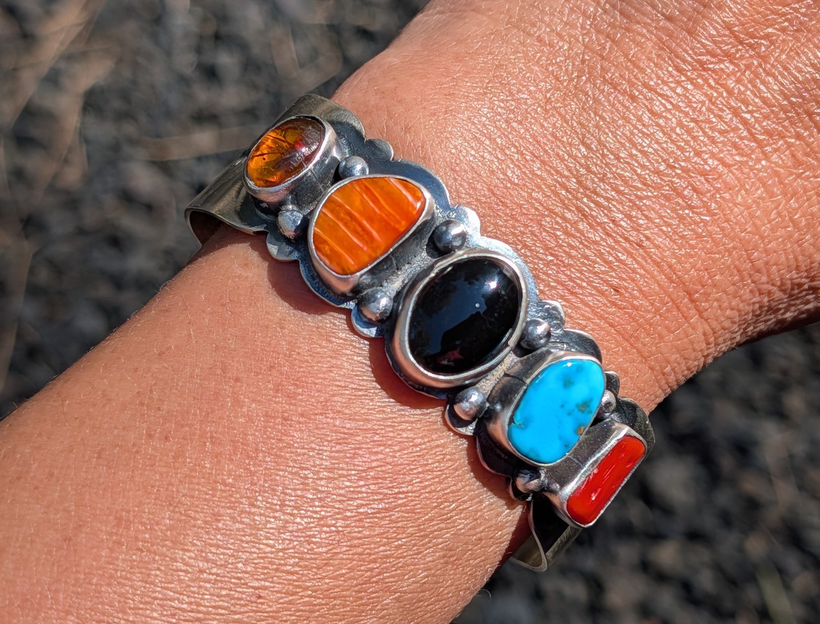 Navajo Junior Begay Multi Stone Cuff Bracelet Sterling Silver Turquoise size 6.5