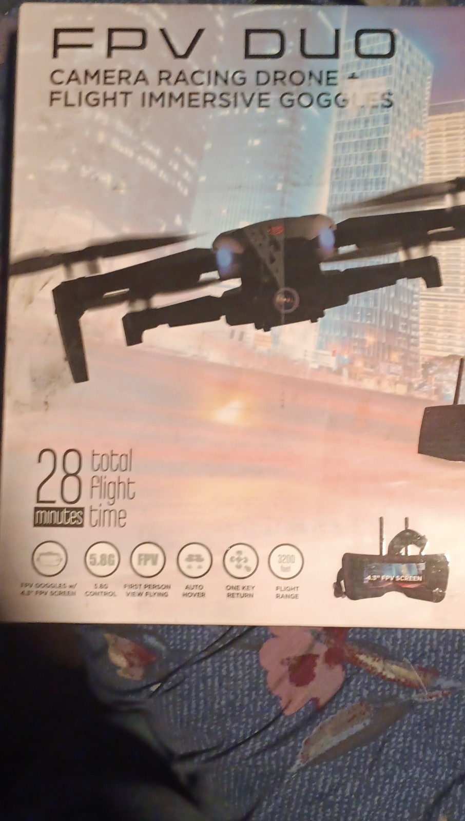 FPV DUO camera racing drone with flight immersion goggles.