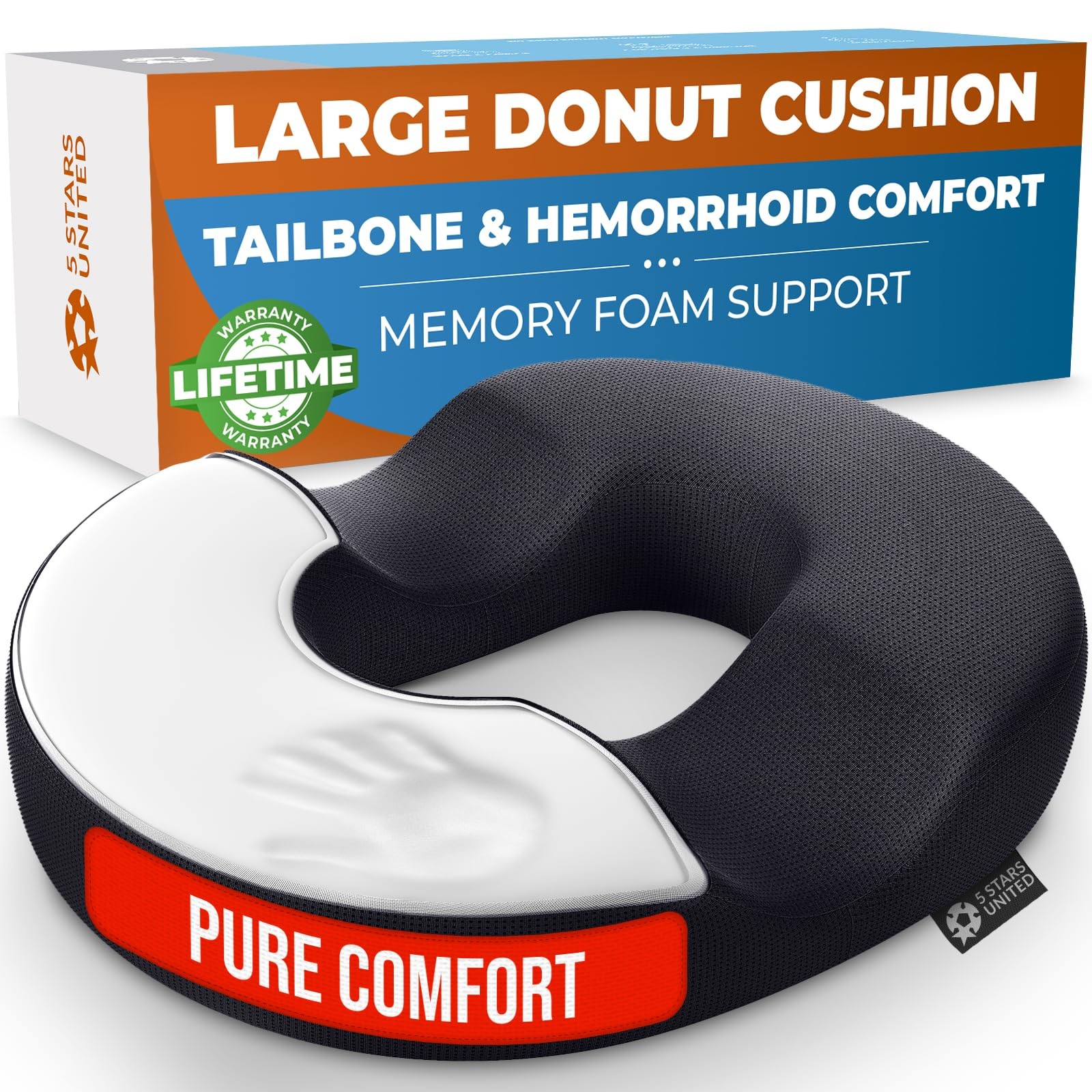Donut Pillow Hemorrhoid Tailbone Cushion – Large Cushion for Pain Relief – Co...