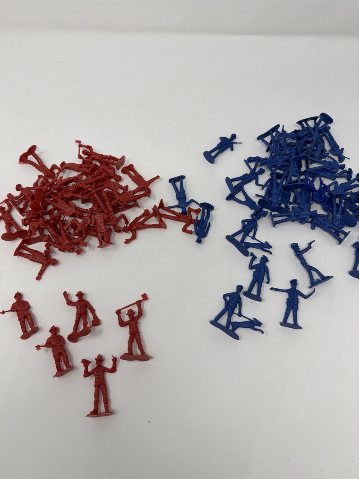 Vintage TOY LOT of 70 Pc Plastic 2” Blue And Red Police And Firefighters