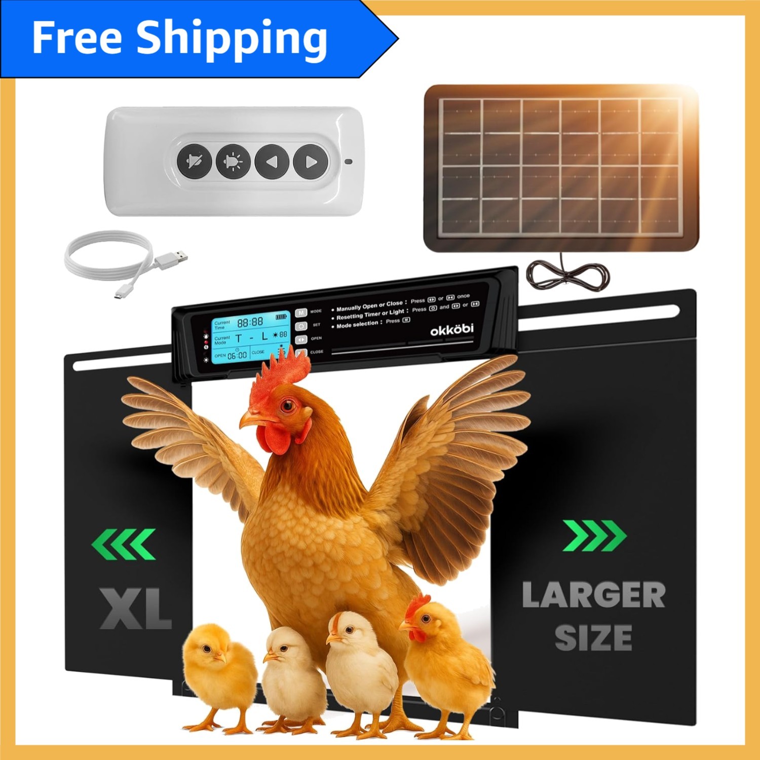 Extra Large Solar Powered Automatic Chicken Coop Door with Remote & LCD Display