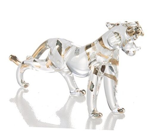  Glass Tiger Figurine - Collectible Animal Art Combination - Clear and Frosted 