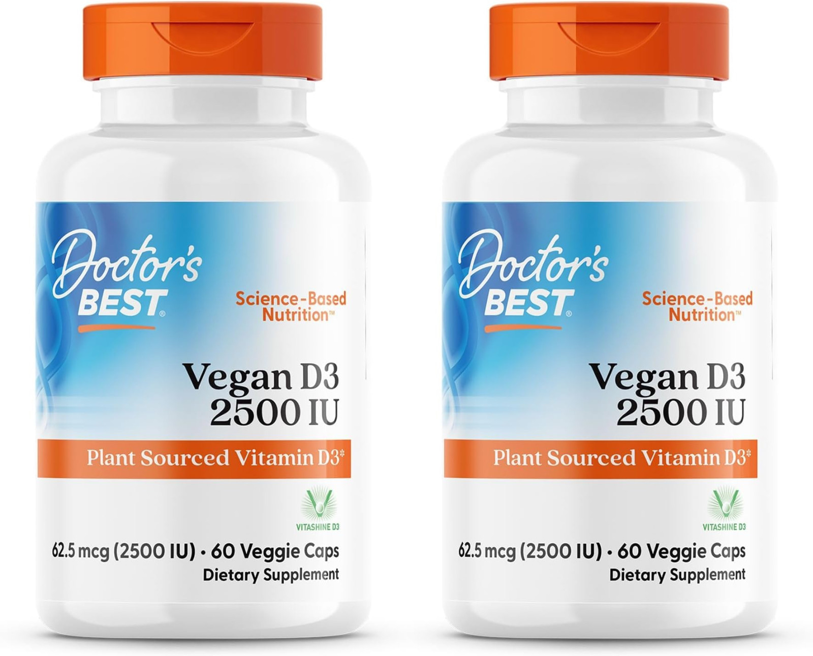 2-Pack Doctor's Best Vegan D3 2500 IU Veg Caps - 120 Capsules *EXP 04/2026*