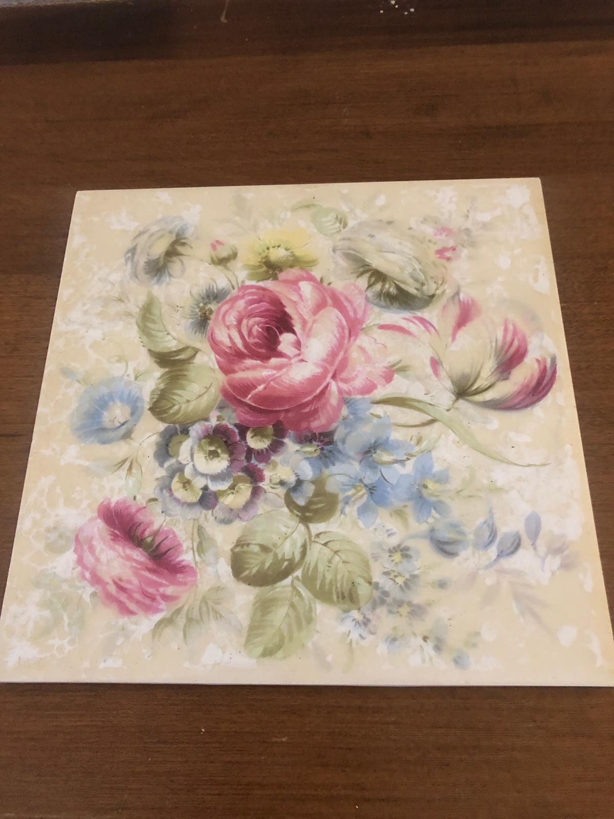 Vintage Porcelain Tile With Flowers Made In Germany 