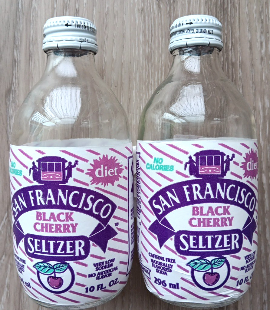 Vintage 1989 San Francisco Black Cherry Diet Seltzer EMPTY Bottles - 10 Fl Oz