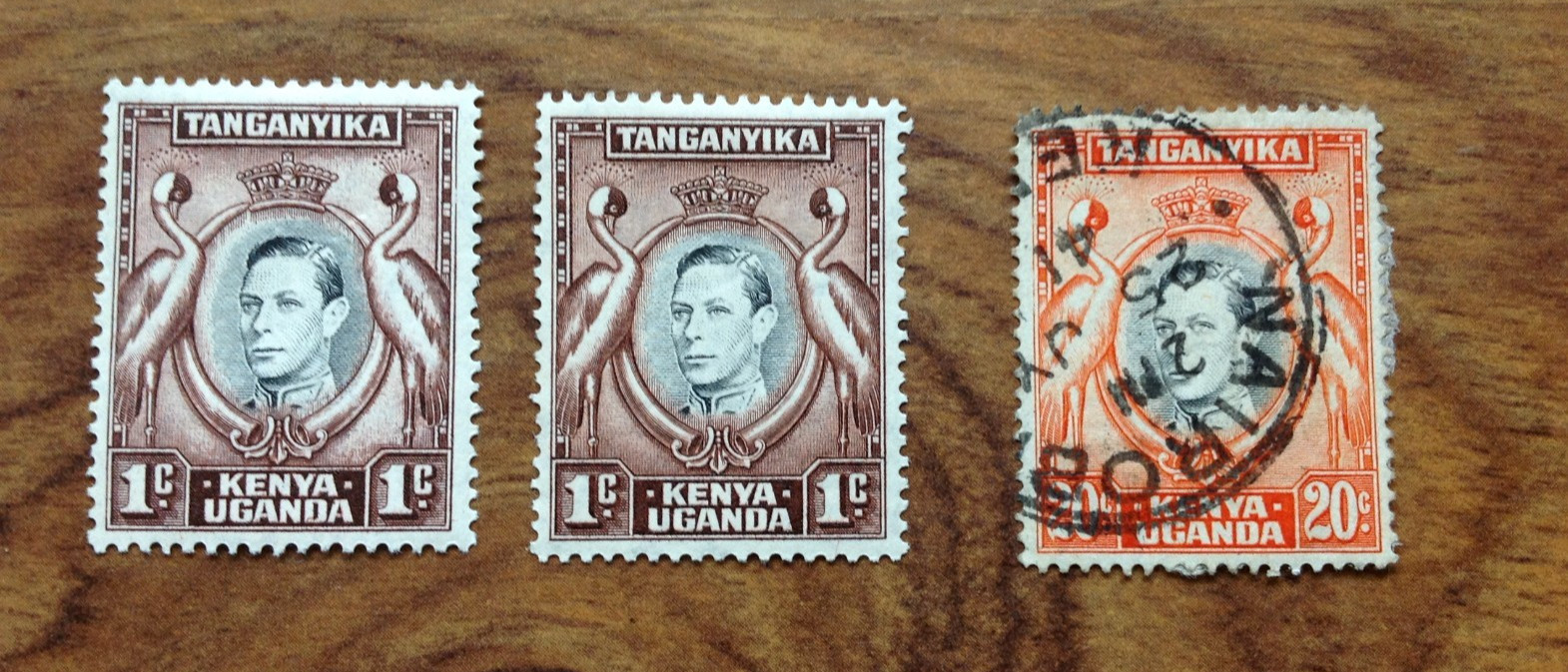 KENYA, UGANDA & TANGANYIKA KGVI 1944 2 x 1c MH , 20c  Used Stamps . Free UK P&P