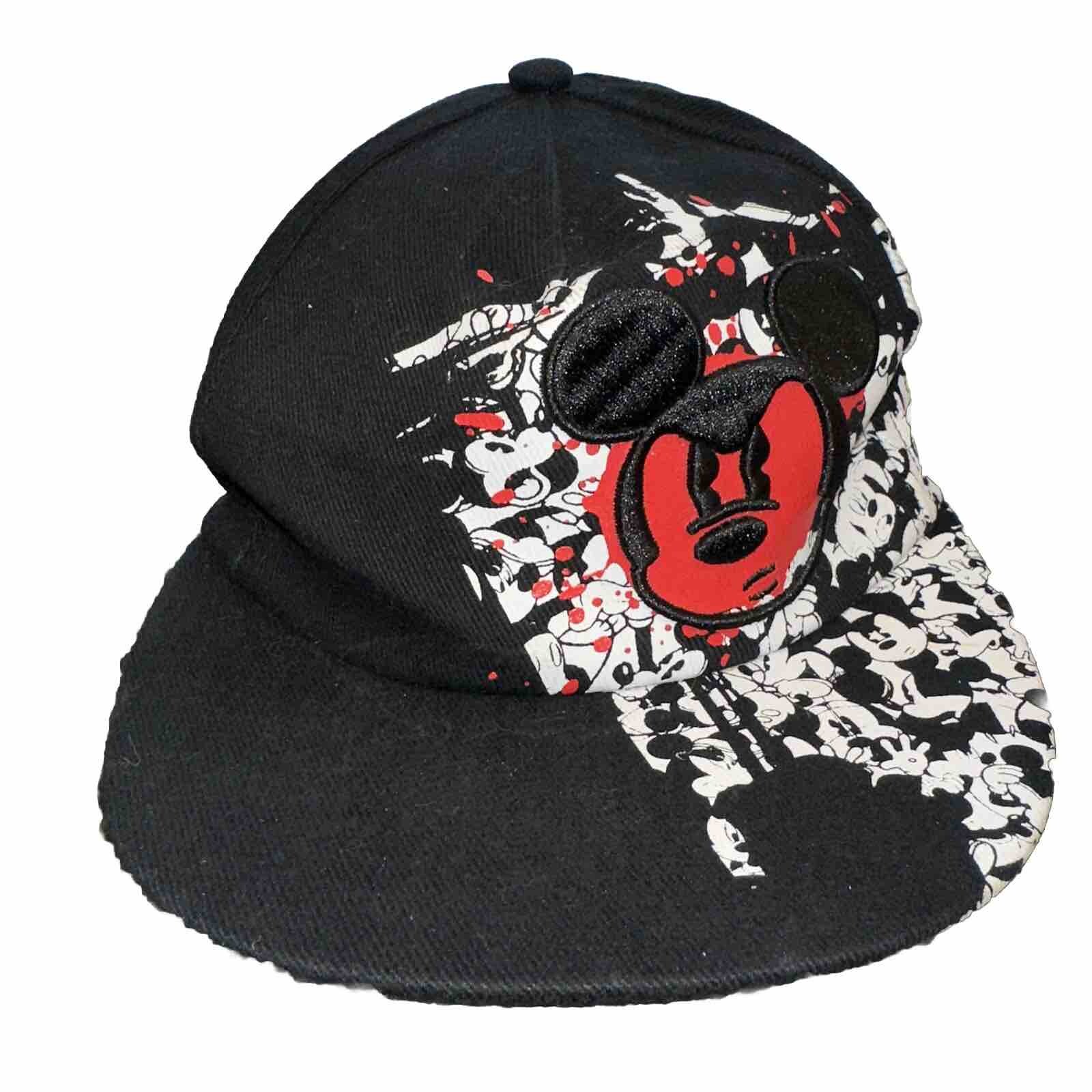 Disney Parks Authentic Mickey Mouse Mad Face Black Hat Cap W Screen Print Youth
